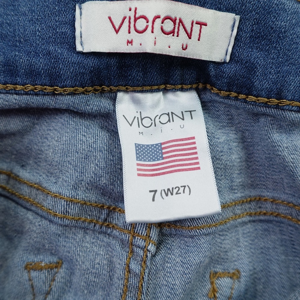 Vibrant MIU Jeans Womens 7 W27 Blue Distressed Flare High‎ Rise Bell Bottom - Picture 5 of 13